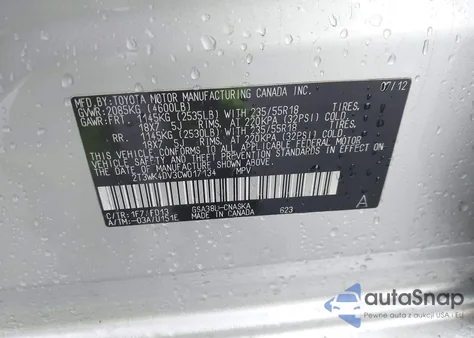 2012 Toyota Rav4 Sport V6 из США, поврежденный, VIN 2T3WK4DV3CW017134